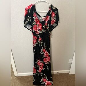 Altar'd State Black Maxi Off the Shoulder Dress with Pink Floral Design Size S